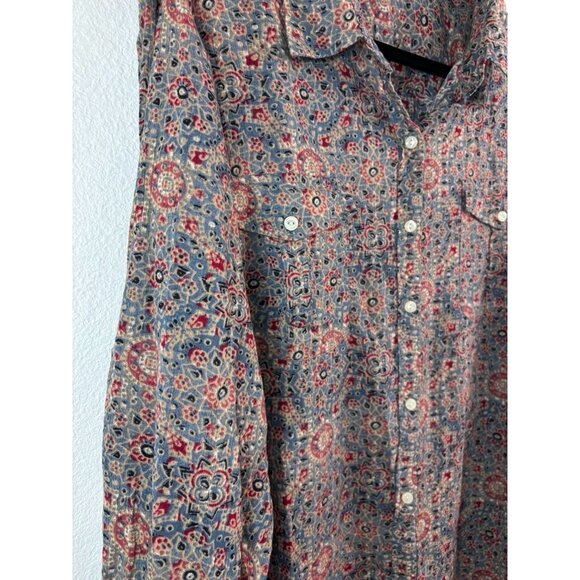 LRL Lauren Jeans Co women's 3X brown patterned gauzy long sleeve button down top - Picture 3 of 7